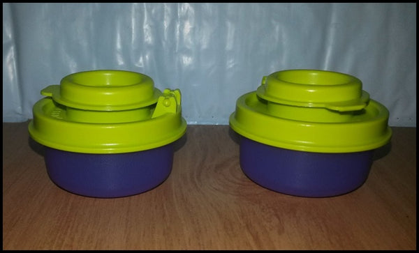 TUPPERWARE MINI SMIDGET SALT & PEPPER SHAKER SET SILVER w/ RED FLIP TOP SHAKERS - Plastic Glass and Wax ~ PGW