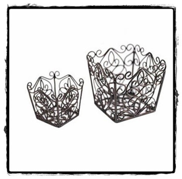 SOUTHERN LIVING AT HOME ESTATE IRON SET / 2 ROSEDALE PLANT HOLDERS NIB