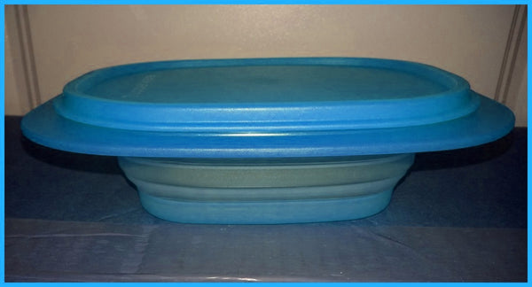TUPPERWARE FLATOUT RARE RECTANGLE EXPANDABLE FLEX BOWL W/ SEAL 3.5-c BLUE