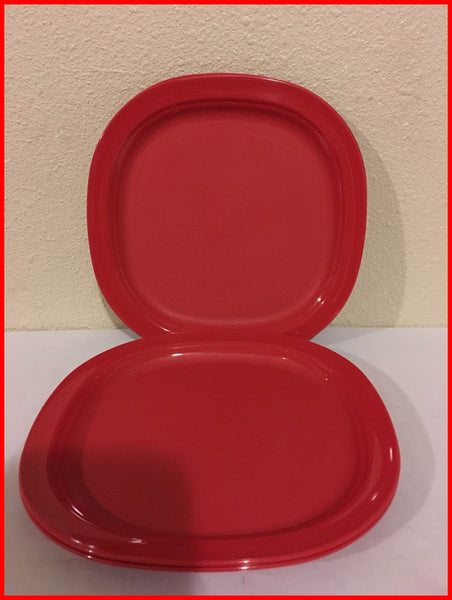 Tupperware Impressions 9.5" Microwave Luncheon Plates Set of 4 GUAVA MELON - Plastic Glass and Wax