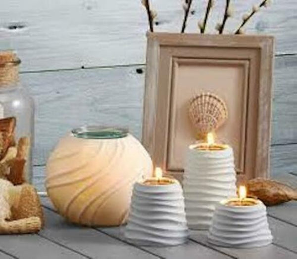 PARTYLITE Sandwaves Porcelain Elevated Tealight Candle Holder Trio - 3 Holders