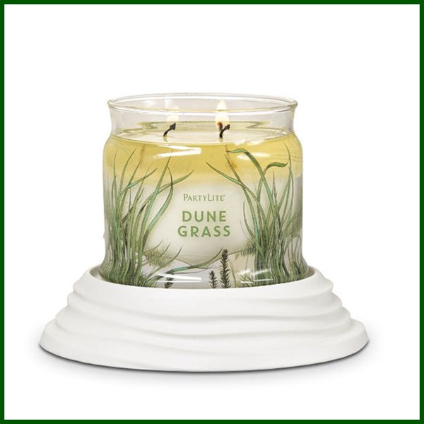 PARTYLITE Sandwaves White Porcelain 3-Wick Jar / Pillar Candle Holder / Stand