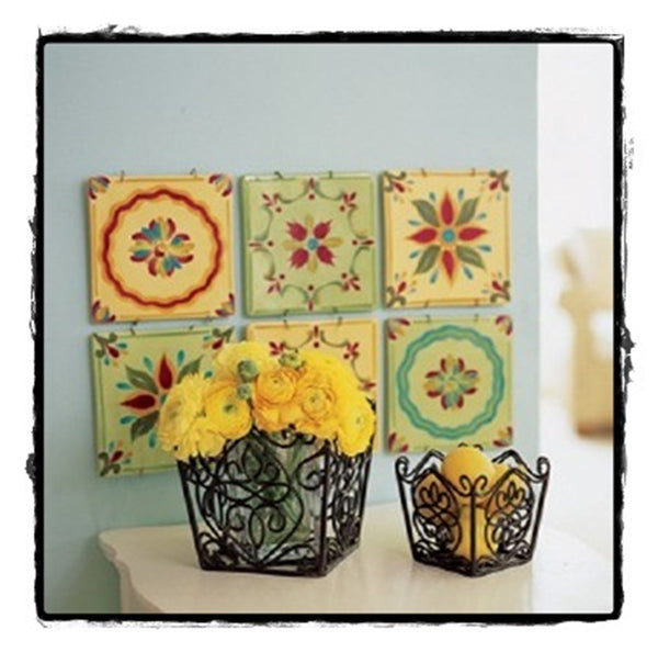 SOUTHERN LIVING AT HOME GAIL PITTMAN PROVENCE TRIVET TRIO ~ 3 SQUARE WALL ART PLAQUES - Plastic Glass and Wax ~ PGW