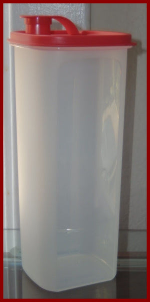 Tupperware 2-QT SLIM LINE TALL SQUARE ROUND REFRIGERATOR PITCHER / ON THE GO BEVERAGE SERVER GUAVA - Plastic Glass and Wax