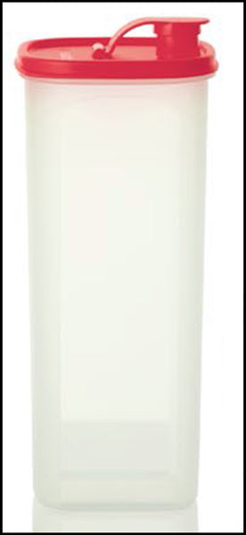 Tupperware 2-QT SLIM LINE TALL SQUARE ROUND REFRIGERATOR PITCHER / ON THE GO BEVERAGE SERVER GUAVA - Plastic Glass and Wax