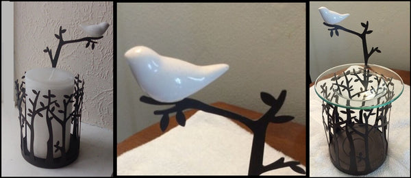 PartyLite Songbird Tealight Scent Plus Wax Aroma Melts Warmer and Pillar / Jar Candle Sleeve - Plastic Glass and Wax ~ PGW