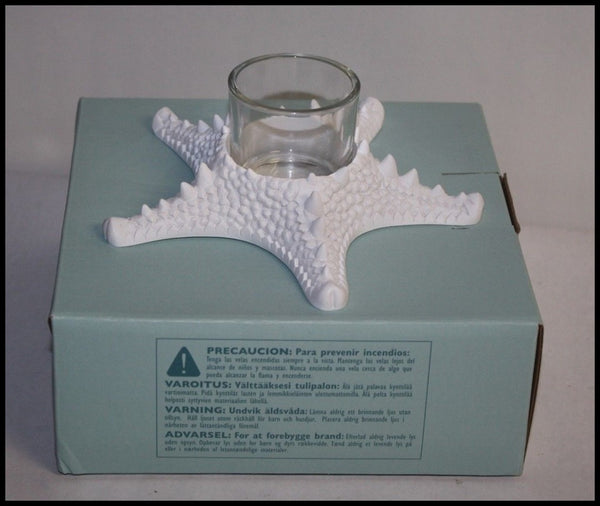 PARTYLITE STARFISH WHITE GLAZED CERAMIC VOTIVE / TEALIGHT CANDLE HOLDER