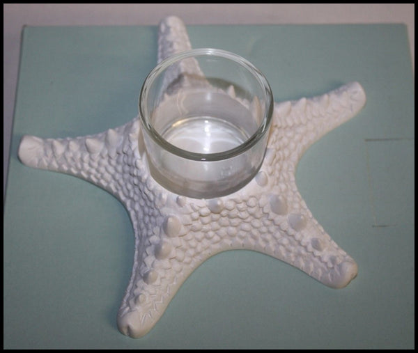 PARTYLITE STARFISH WHITE GLAZED CERAMIC VOTIVE / TEALIGHT CANDLE HOLDER