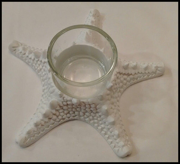 PARTYLITE STARFISH WHITE GLAZED CERAMIC VOTIVE / TEALIGHT CANDLE HOLDER
