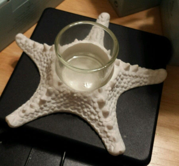 PARTYLITE STARFISH WHITE GLAZED CERAMIC VOTIVE / TEALIGHT CANDLE HOLDER