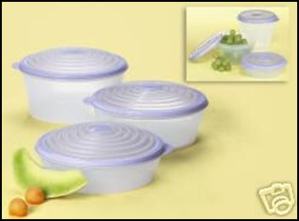 TUPPERWARE SUPER SET of 3 LARGE STUFFABLES EXPANDABLE BLUE SEAL BOWLS 4 - 6 - 8 CUP