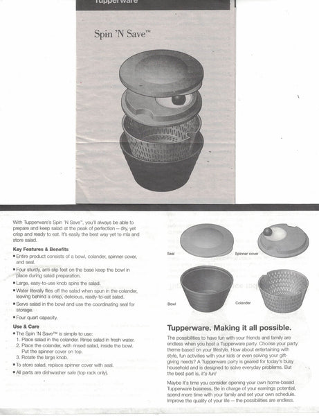 TUPPERWARE X-LARGE 4.5 L SPIN 'N SAVE SALAD SPINNER SERVING BOWL CHILI RED & SNOW WHITE