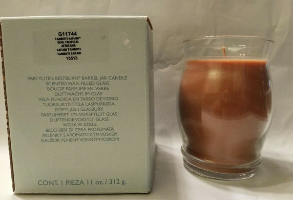 PartyLite BESTBURN LARGE BARREL Glass Jar Candle TAMBOTI SAFARI RARE - Plastic Glass and Wax