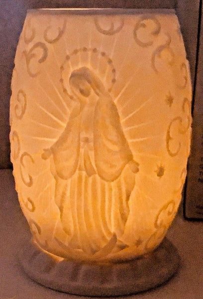 PARTYLITE PORCELAIN WHITE GLAZED VIRGIN MARY TEALIGHT LUMINARY CANDLE HOLDER