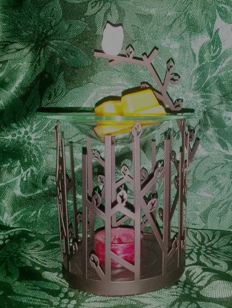 PartyLite Perched OWL Tealight Scent Plus Wax Aroma Melts Warmer Pillar / Jar Candle Sleeve - Plastic Glass and Wax ~ PGW