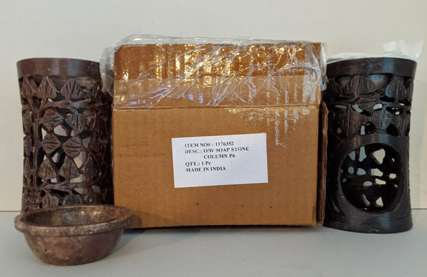 YANKEE CANDLE CARVED SOAPSTONE COLUMN Fragrance Oil Tealight Warmer Diffuser - Plastic Glass and Wax