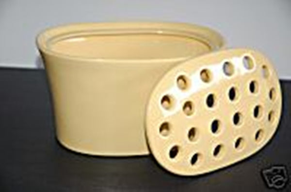 Southern Living AT HOME GLAZED CERAMIC POTTERY ARRANGE IT EASY OVAL BUTTER YELLOW VASE w/ FROG - Plastic Glass and Wax ~ PGW