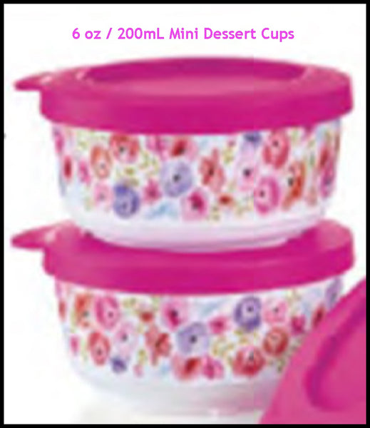 TUPPERWARE 2 ART OF SPRING FLORAL SNAP TOGETHER DESSERT SNACK CUPS FUCHSIA PINK SEALS - Plastic Glass and Wax