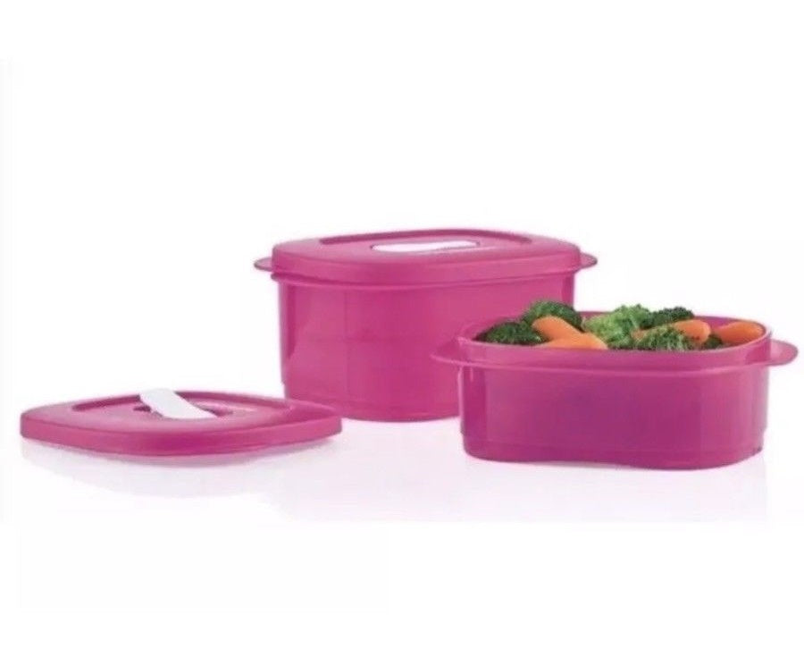 Tupperware 2-PC CRYSTALWAVE POWER LUNCH FUCHSIA KISS PINK SET 2-c