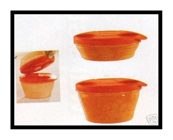 TUPPERWARE SET OF 2 DUO BOWLS w/ INTERLOCKING SNAP TOGETHER SEALS 1-c & 2-c - Plastic Glass and Wax