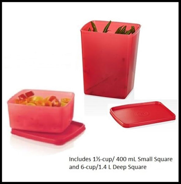 TUPPERWARE FREEZE-IT 2 SQUARE ROUND FREEZER STORAGE CONTAINERS 1.5-c & 6-c RASPBERRY - Plastic Glass and Wax ~ PGW
