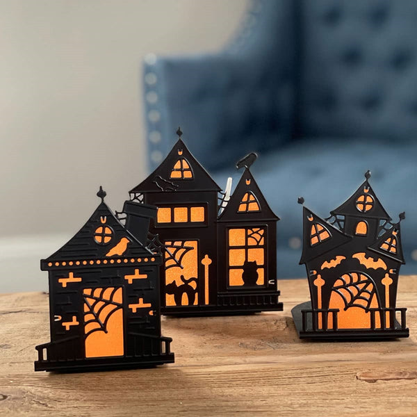 PartyLite HAUNTED VILLAGE VOTIVE TEALIGHT CANDLE HOLDER TRIO NIB