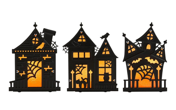 PartyLite HAUNTED VILLAGE VOTIVE TEALIGHT CANDLE HOLDER TRIO NIB