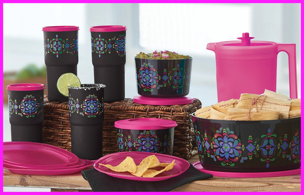 TUPPERWARE 2 ART OF SPRING FLORAL SNAP TOGETHER DESSERT SNACK CUPS FUCHSIA PINK SEALS - Plastic Glass and Wax