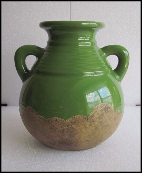 Southern Living at HOME OLIVE JAR DU MAR OLIVE GREEN & SANDSTONE GLAZED POTTERY URN VASE NWOB