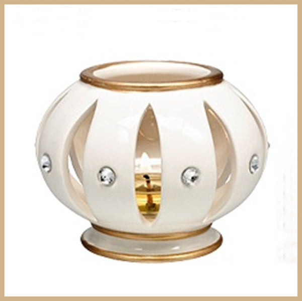 PartyLite OPULENT GLAZED PORCELAIN TEALIGHT CANDLE HOLDER w/ SWAROVSKI CRYSTALS - Plastic Glass and Wax ~ PGW