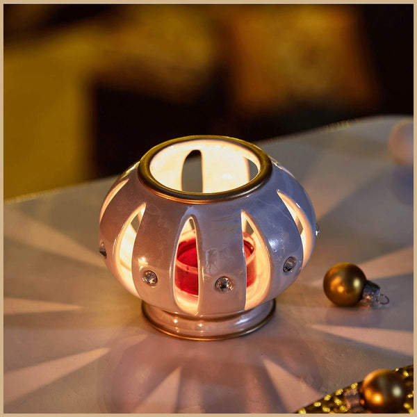 PartyLite OPULENT GLAZED PORCELAIN TEALIGHT CANDLE HOLDER w/ SWAROVSKI CRYSTALS - Plastic Glass and Wax ~ PGW