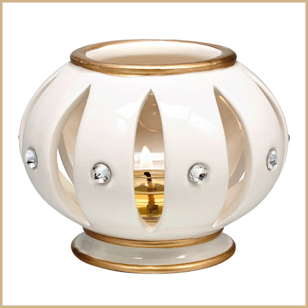 PartyLite OPULENT GLAZED PORCELAIN TEALIGHT CANDLE HOLDER w/ SWAROVSKI CRYSTALS - Plastic Glass and Wax ~ PGW