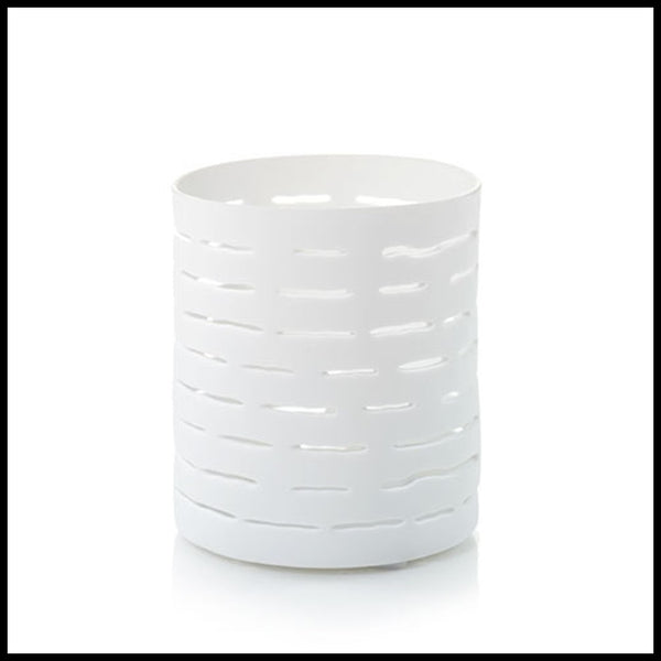 YANKEE PAPER PUNCH WEAVE ROUND PORCELAIN WHITE TEALIGHT CANDLE HOLDER