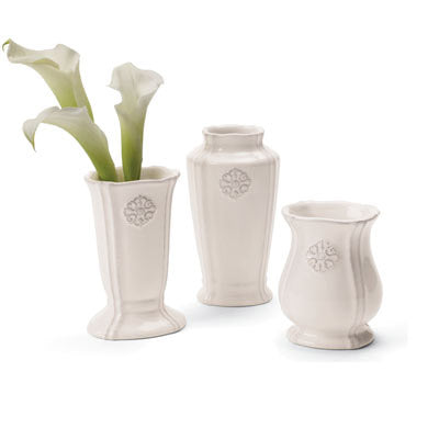 Southern Living AT HOME GLAZED CERAMIC POTTERY PETITE BUD VASE TRIO 3 STYLE VASES - Plastic Glass and Wax ~ PGW