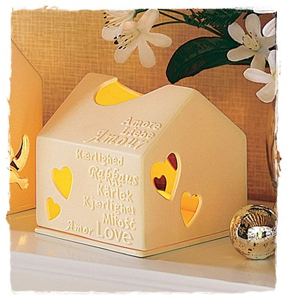 PARTYLITE PORCELAIN WHITE GLAZED PEACE CHURCH TEALIGHT CANDLE HOLDER