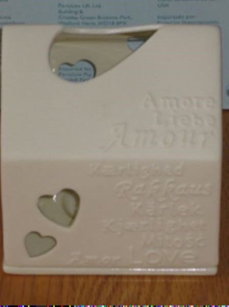 PARTYLITE PORCELAIN WHITE GLAZED LOVE HOUSE TEALIGHT CANDLE HOLDER