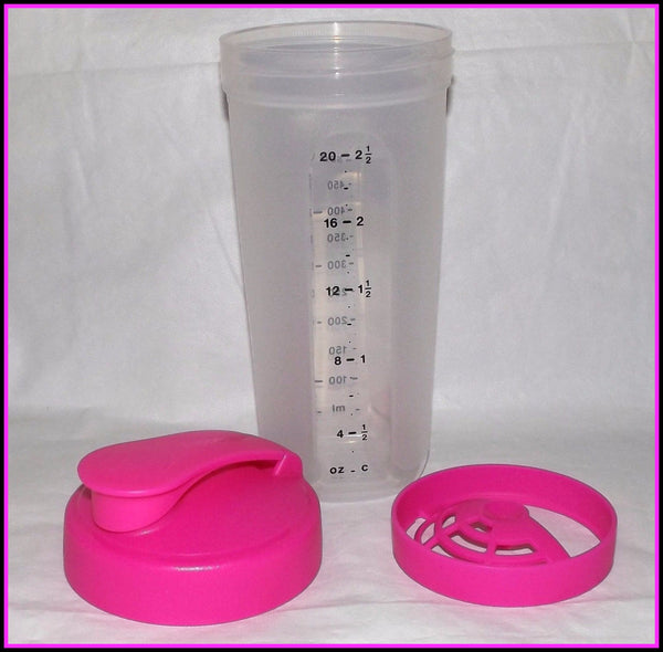 TUPPERWARE 2.5-C QUICK SHAKE CONTAINER MEASURE STORE POUR MIXING BLENDING SHAKER NEON PINK - Plastic Glass and Wax