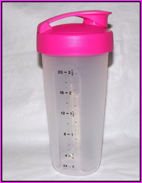 TUPPERWARE 2.5-C QUICK SHAKE CONTAINER MEASURE STORE POUR MIXING BLENDING SHAKER NEON PINK - Plastic Glass and Wax