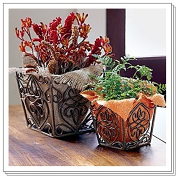 SOUTHERN LIVING AT HOME ESTATE IRON SET / 2 ROSEDALE PLANT HOLDERS NIB