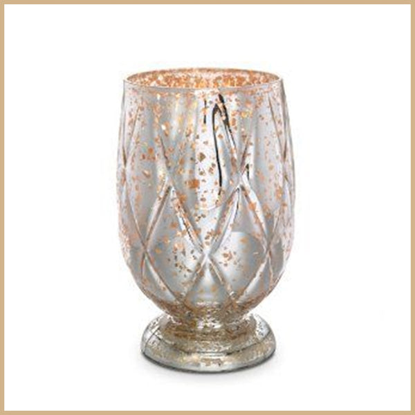 PARTYLITE SILVER & GOLD SHIMMERING HURRICANE CANDLE HOLDER w/ TEALIGHT TREE NIB - Plastic Glass and Wax ~ PGW