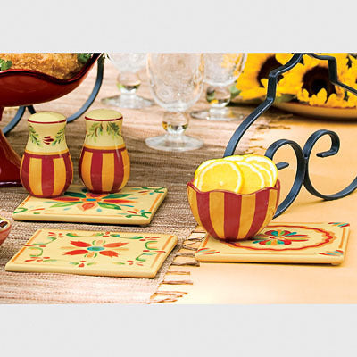 SOUTHERN LIVING AT HOME GAIL PITTMAN SIENA TRIVET TRIO ~ 3 SQUARE WALL ART PLAQUES - Plastic Glass and Wax ~ PGW