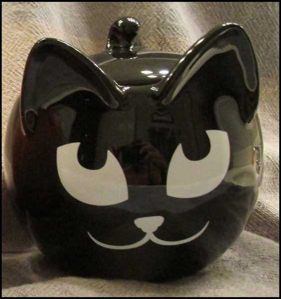 PartyLite SLY BLACK CAT REFILLABLE 2 PIECE CANDLE HOLDER TRINKET CANDY DISH - Plastic Glass and Wax ~ PGW