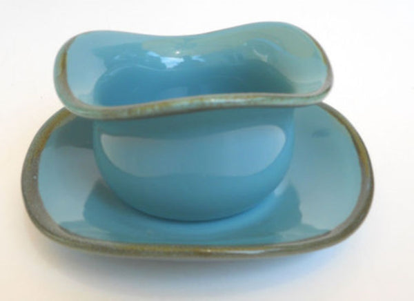 SOUTHERN LIVING AT HOME SET of 2 TUSCAN TIDBITS & SAUCERS GLAZED TURQUOISE  POTTERY