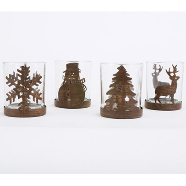 Southern Living AT Home WILLOW HOUSE 4 YULETIDE VOTIVE CANDLE HOLDERS BONZE / GLASS NIB