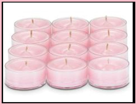 PartyLite Tealight Candles - 1 Box - 1 Dozen Tealights - 12 CANDLES STRAWBERRY RHUBARB