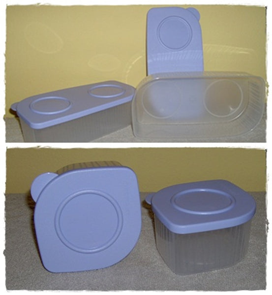 TUPPERWARE 4-Pc Sheer Fresh N Cool Storage Containers 2 Rec 2 Sq Keepers BLUEBERRY MIST Seals