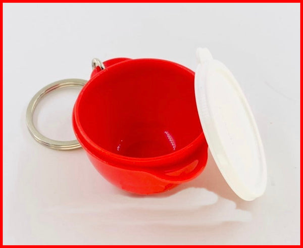 TUPPERWARE LOT OF 5 Mini Mega Thats A Bowl Key Chain Chili Red & Snow White Seal NEW - Plastic Glass and Wax ~ PGW