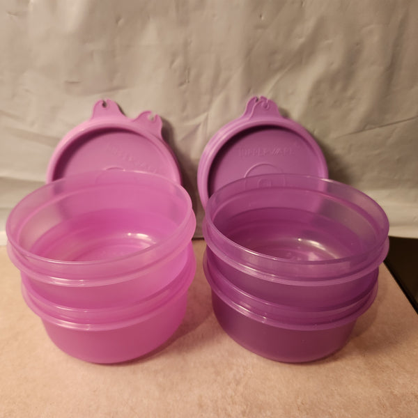 TUPPERWARE 2 Mini Serving Center Storage Container Snack Bowls Seals PURPLE DAISY (Copy) - Plastic Glass and Wax ~ PGW