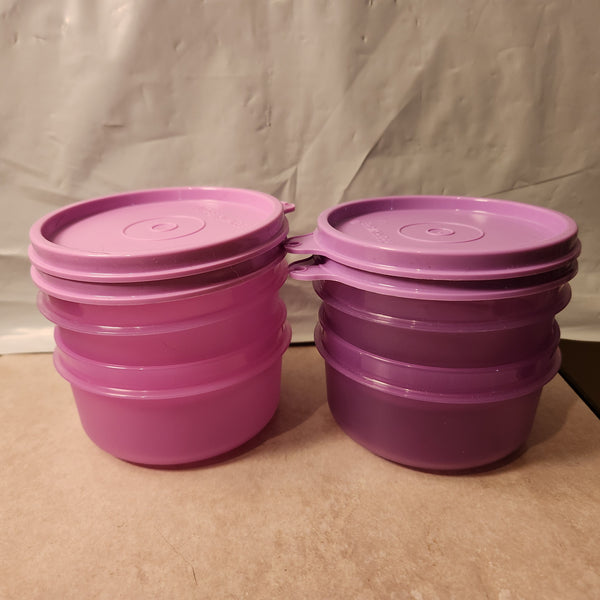 TUPPERWARE 2 Mini Serving Center Storage Container Snack Bowls Seals PURPLE DAISY (Copy) - Plastic Glass and Wax ~ PGW