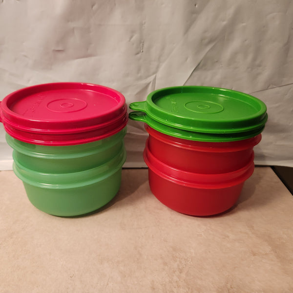 TUPPERWARE 2 Mini Serving Center Storage Container Snack Bowls Seals PURPLE DAISY (Copy) - Plastic Glass and Wax ~ PGW